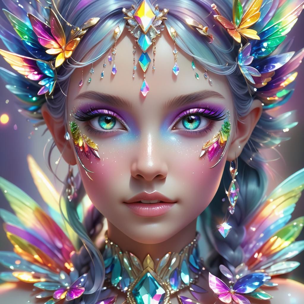 Rainbow Crystal Fairy Portrait in 3D Unreal Engine Style