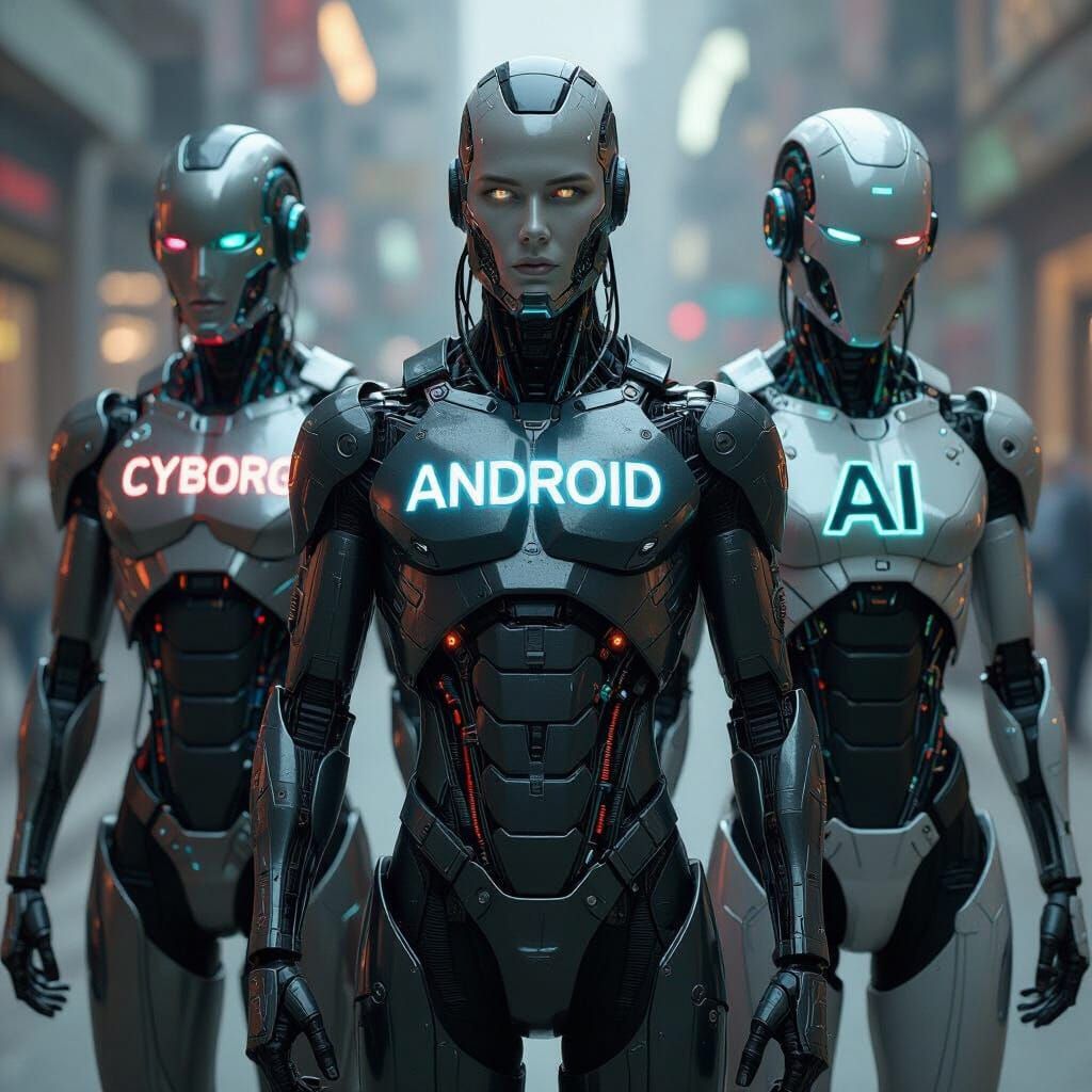 Futuristic Cyborgs, Androids, and AI in Neon Suits