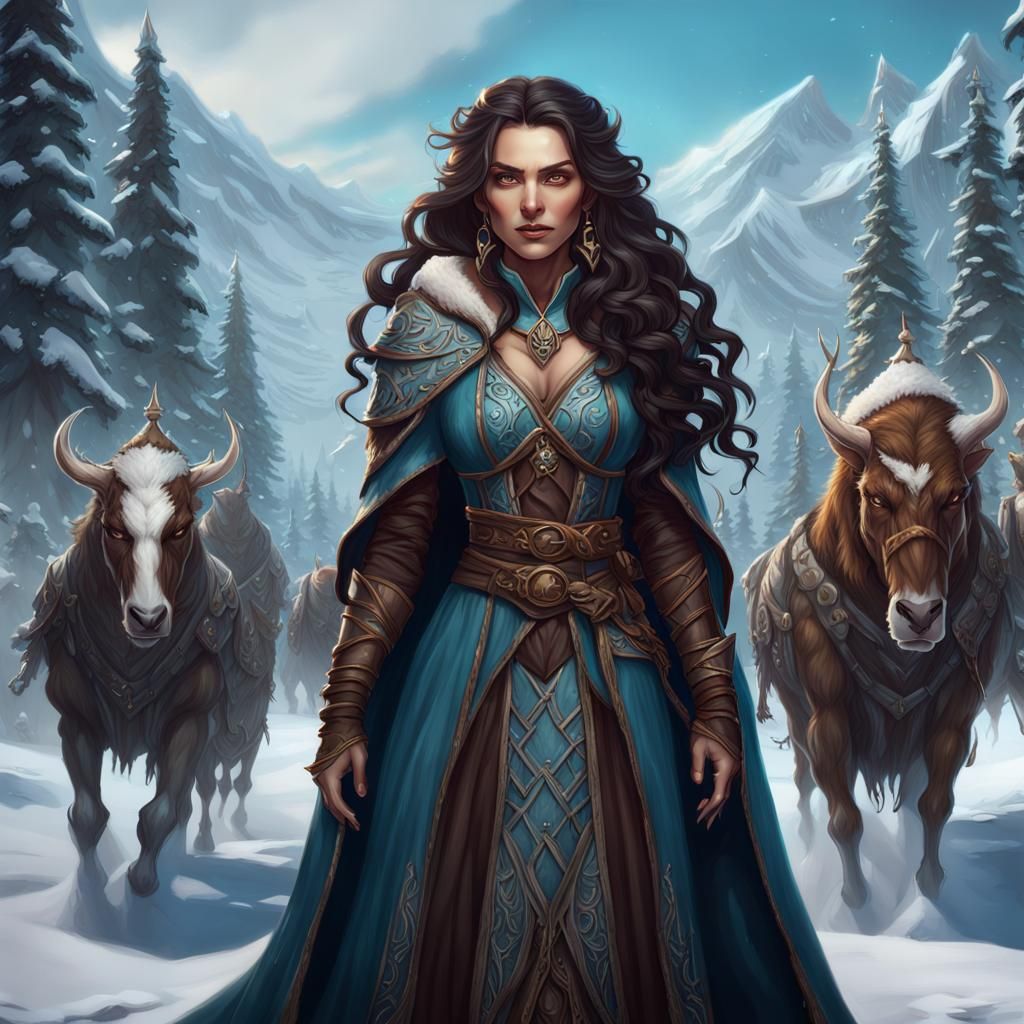 D&D Sorceress and Party in Tavern, Fantasy Art