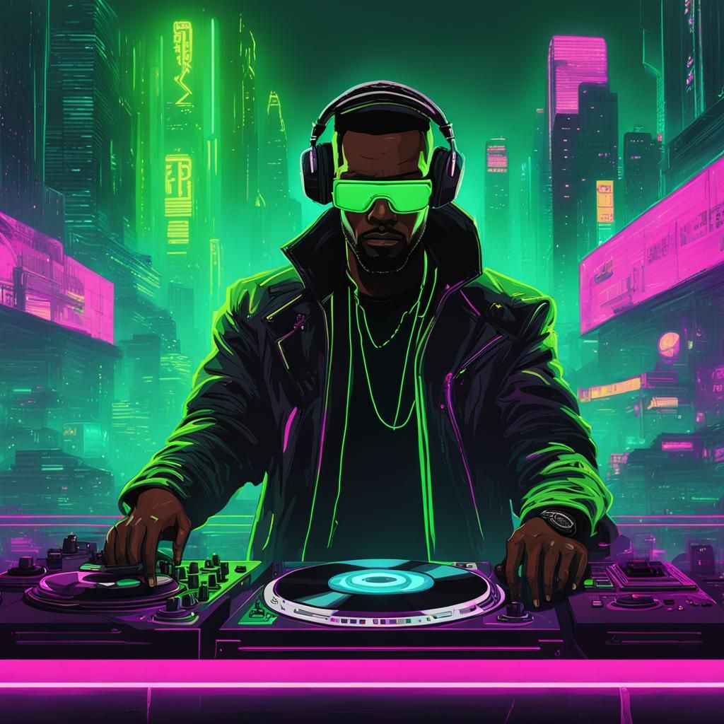 Cyberpunk DJ in Neon Retro Club