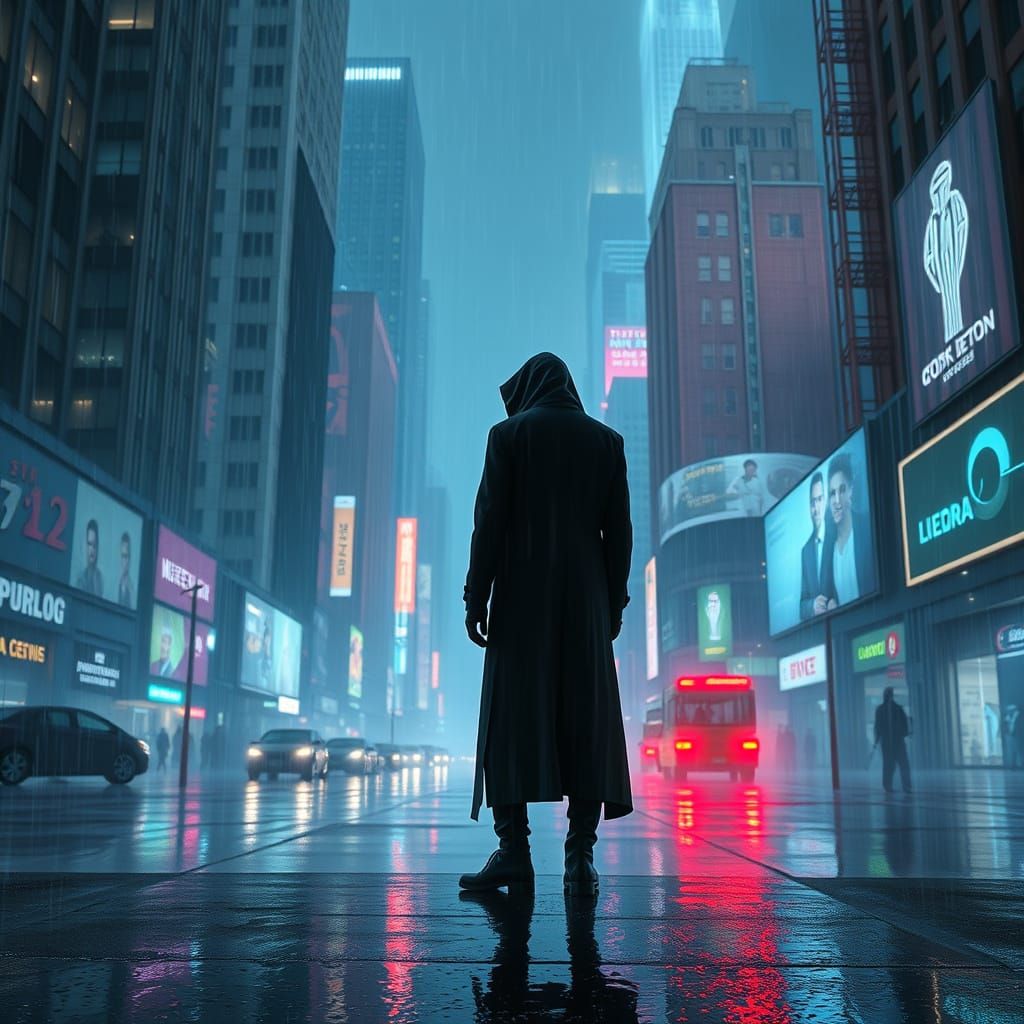 Cyber Noir: Futuristic Cityscape at Dusk