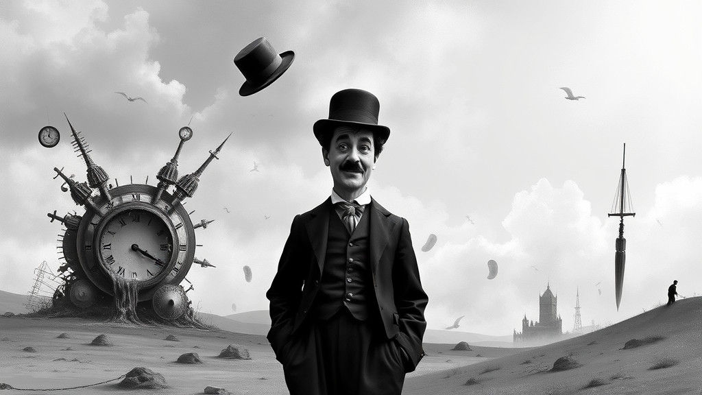 Chaplin in Surrealist Dreamscape, Black and White