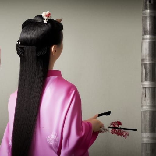 Geisha Digital Art in Art Nouveau Style