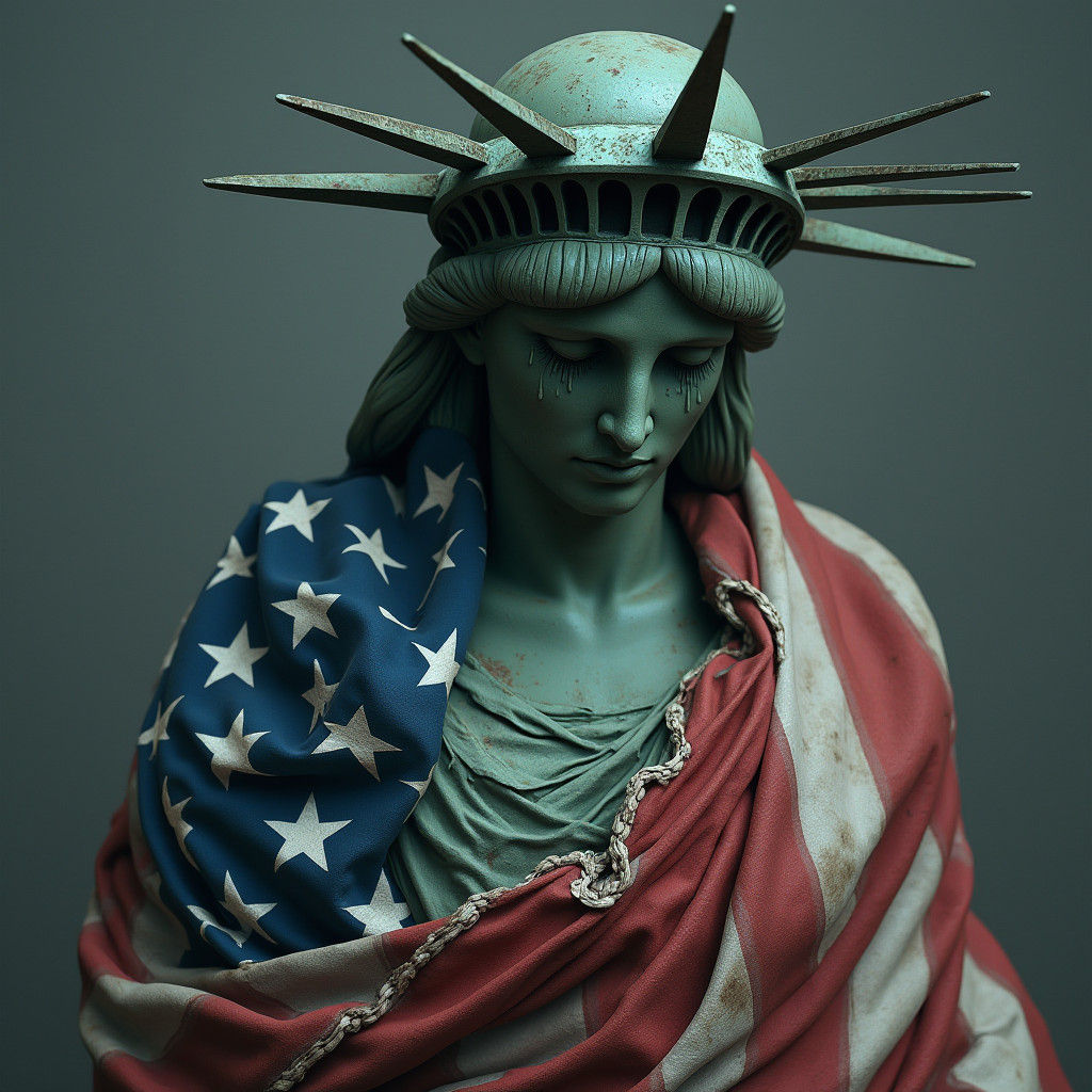 Statue of Liberty Mourns, Wrapped in American Flag