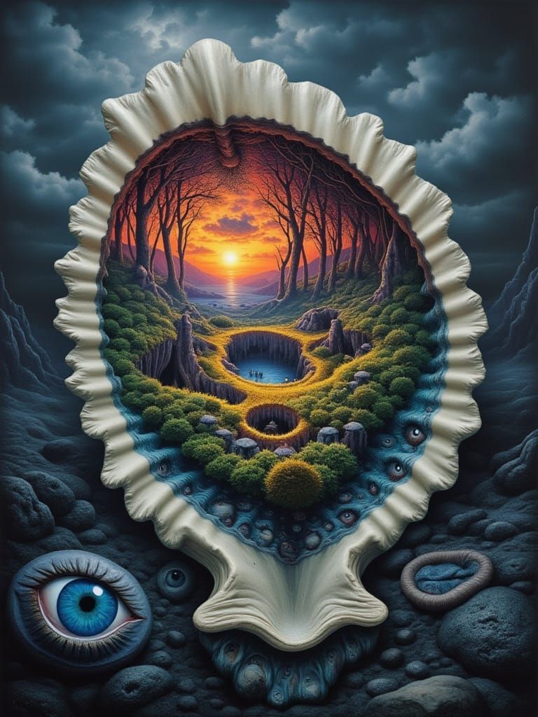 Surreal Mindscape Inside Seashell with Finger Lips and Hair ...