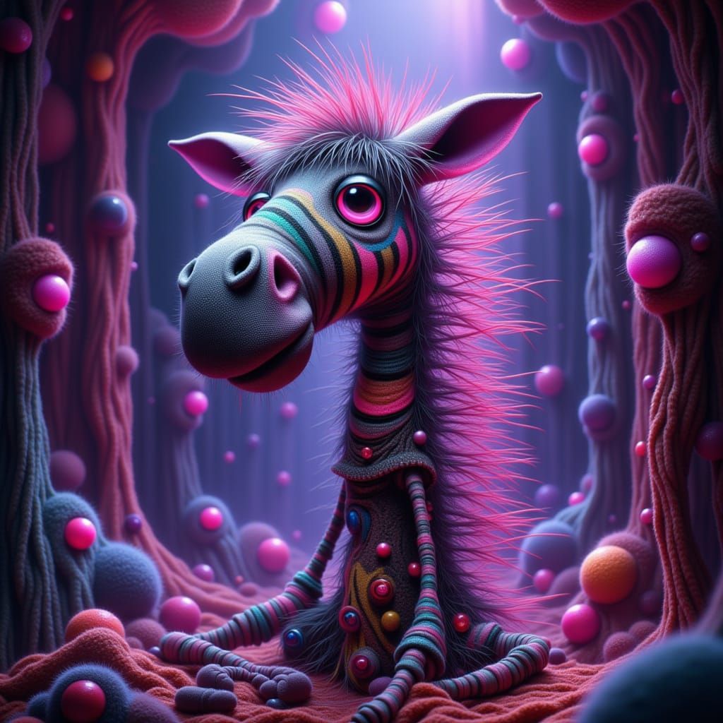 Retro-Futuristic Voodoo Zebra Doll in Cosmic Nebula