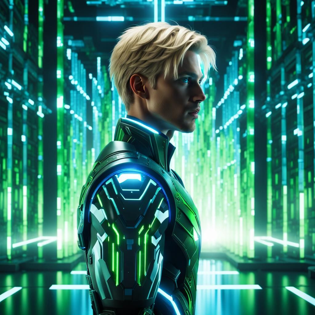 Handsome Cyborg Faces Crystalline Structure