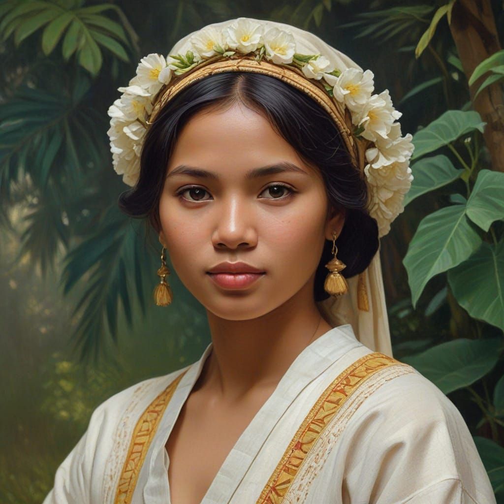 Indigenous Philippines Woman in Classical Oil Painting Style