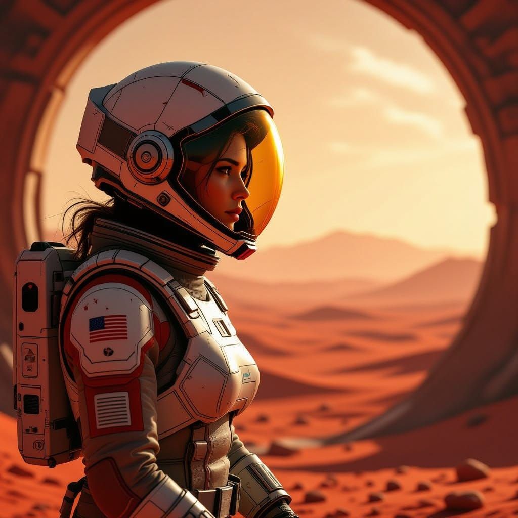 Determined Astronaut Surveys Martian Colony Ruins