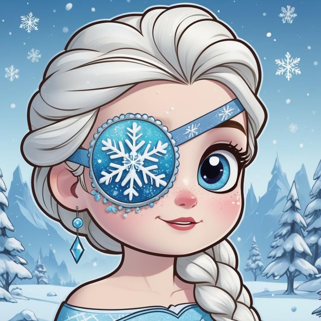 Elsa with Crystal Eyepatch in Disney Cartoon Style