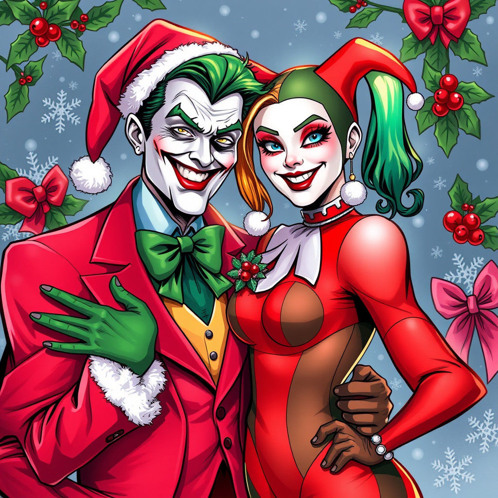 Joker and Harley Quinn in Christmas Outfits