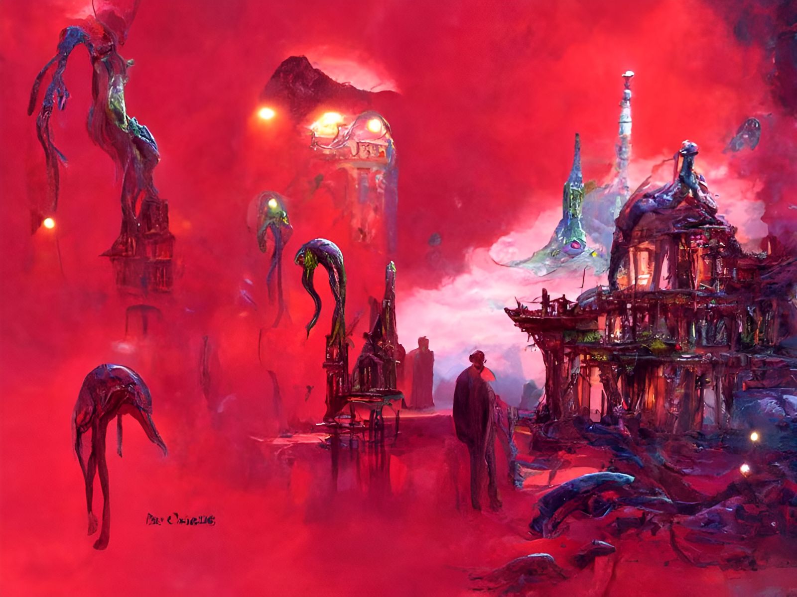 Colorful Deep Space Art Nouveau Landscape