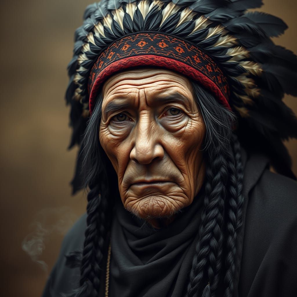 Elderly Native American Man in Traditional Headdress