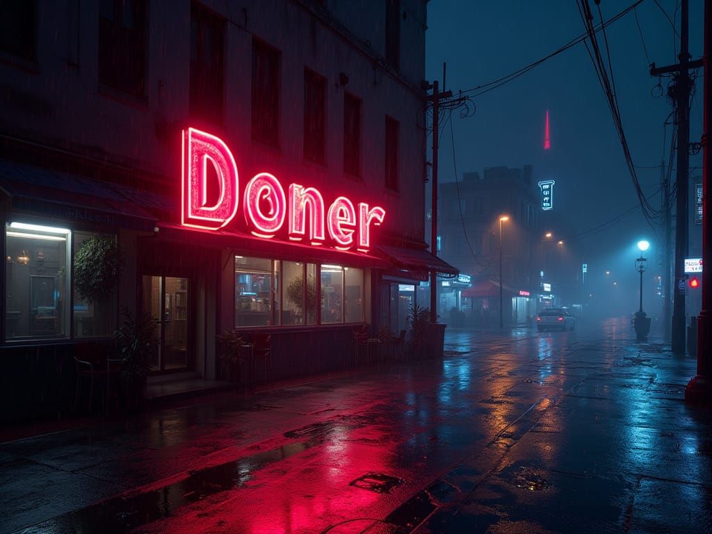 Cyberpunk Doner Cafe Logo with Neon Lights