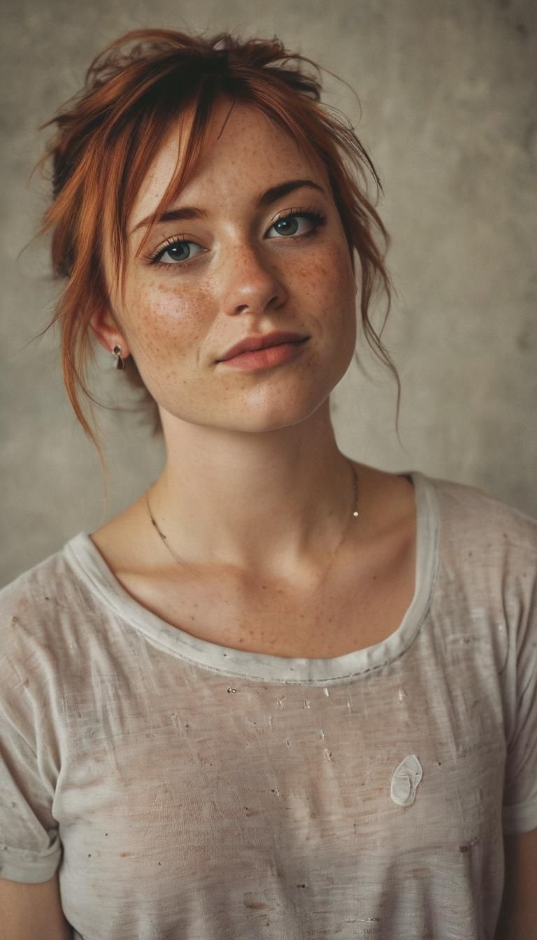Impressionistic Portrait of Freckled Ginger Woman