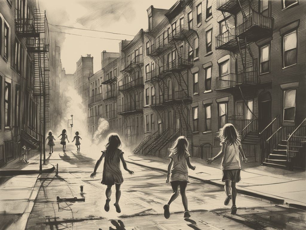 1920s City Street Scene with Children Playing