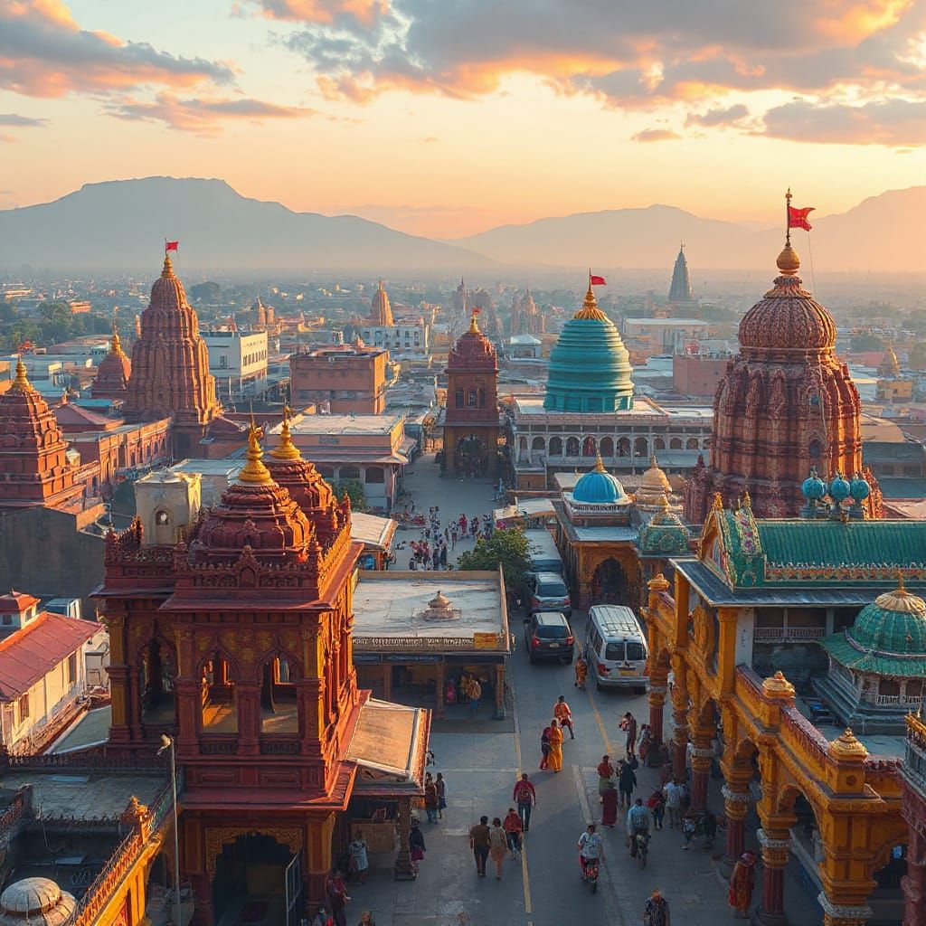 Vibrant Indian Cityscape in a Futuristic Aesthetic