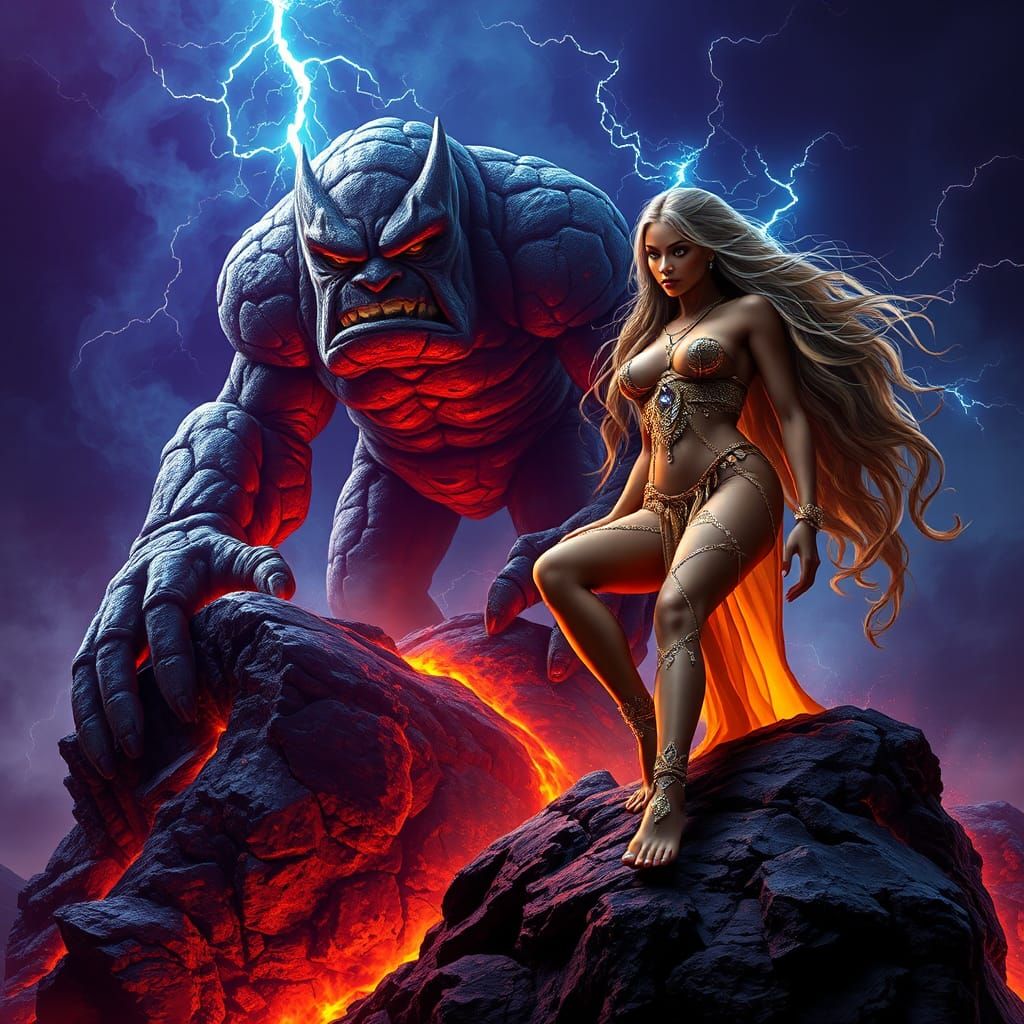 Lava Golem and Queen in Smokey, Volumetric Lighting