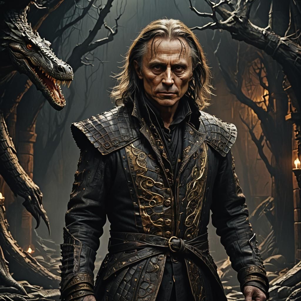 Ethereal Dark Fantasy Character in Leather Coat