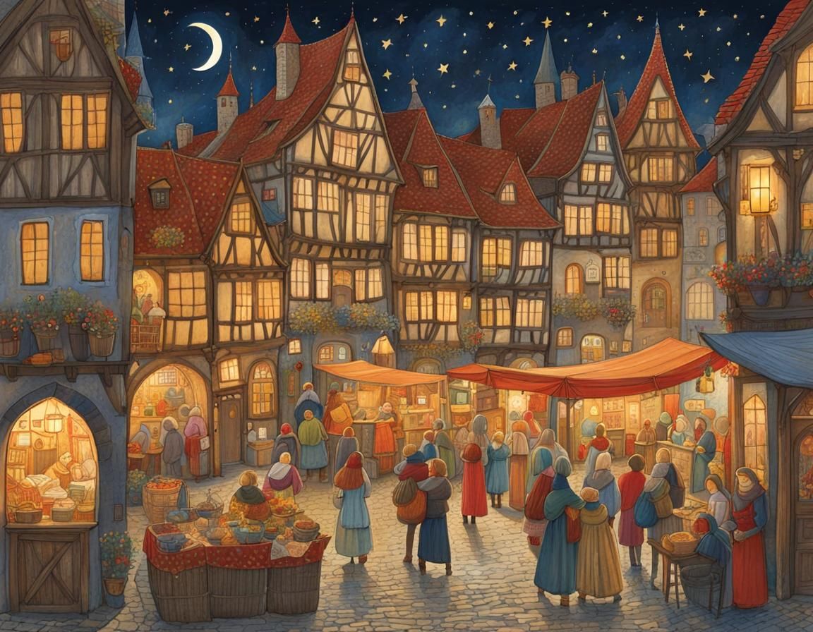 Medieval Folk Festival in Cozy Town: Doodle Art