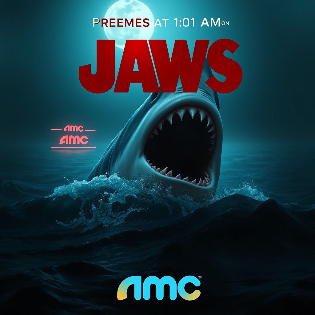 Great White Shark Breaching at Night, Jaws Poster