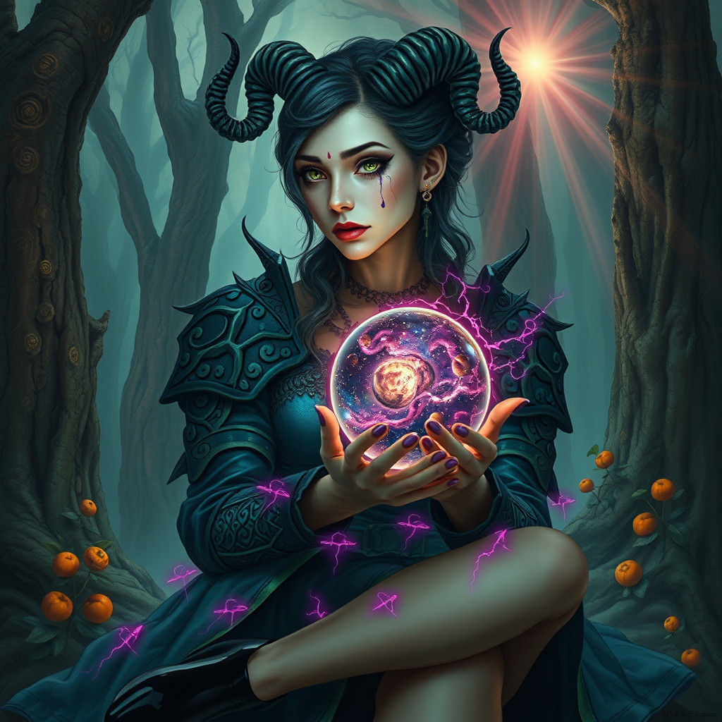 Mystical Beauty with Jupiter Tattoo and Magic Ball