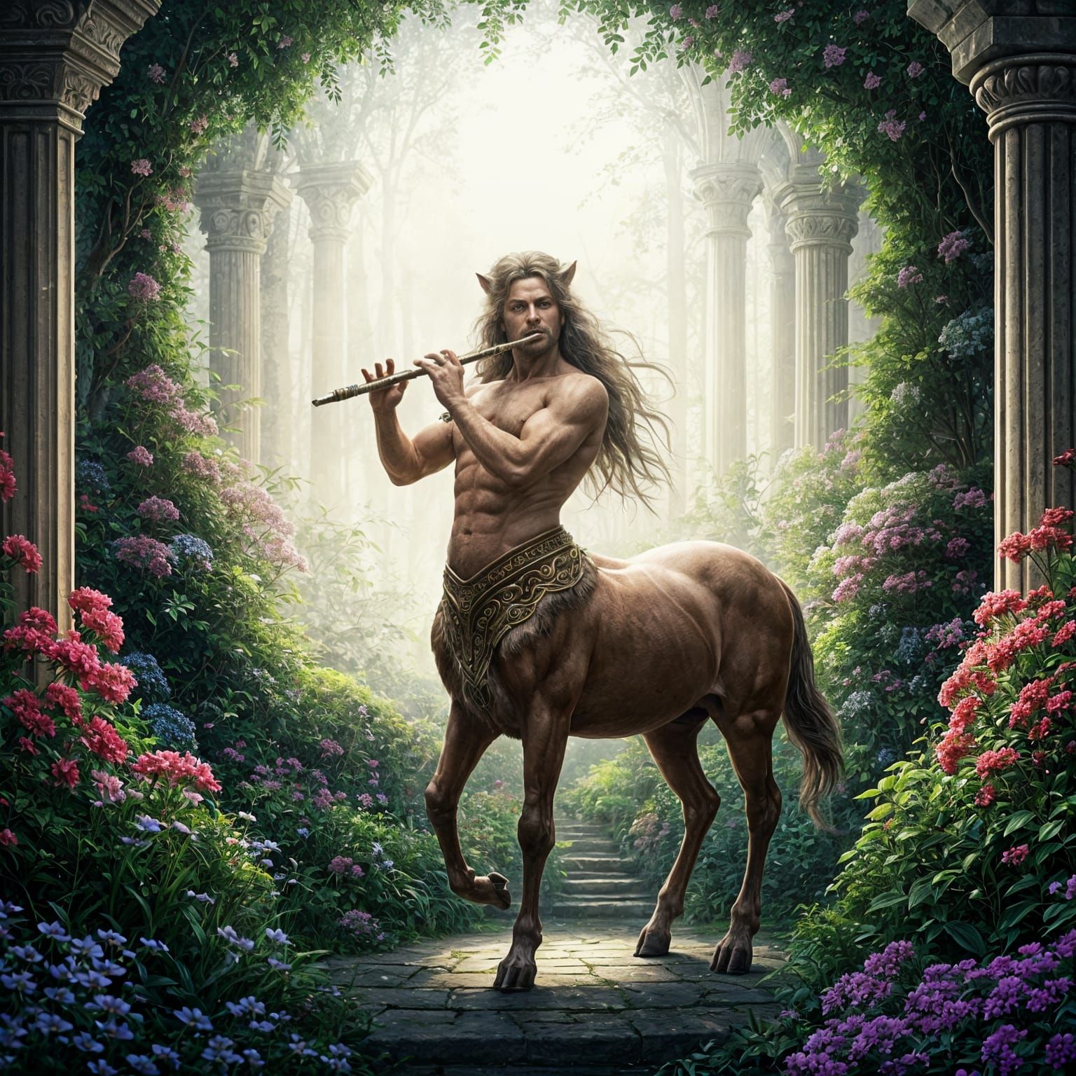 Centaur Flute Serenade in Ethereal Garden