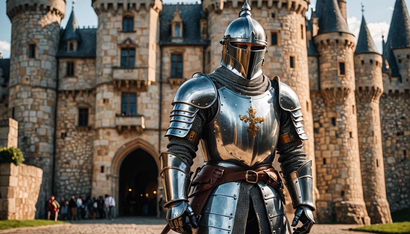 Knight in Shining Armor Guards Castle