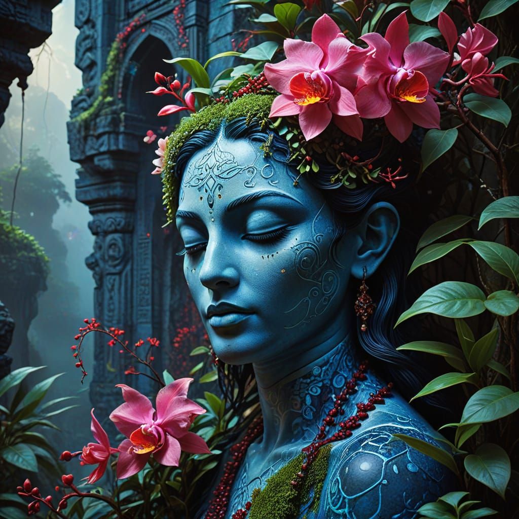 Mystic Temple of Many-Faced God in Twilight Jungle