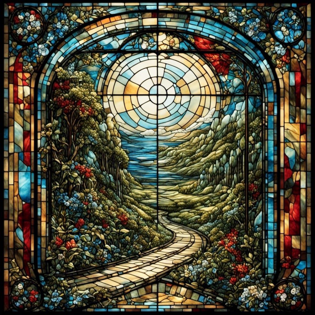 Boxcar Children Scene in Stained Glass Style