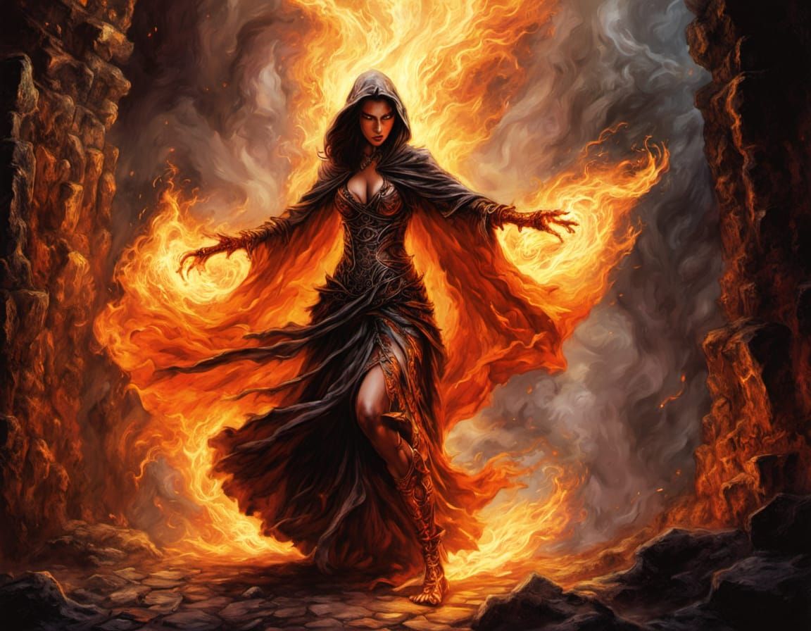 Dark Fantasy Figure Dancing in Fire: Royo Style