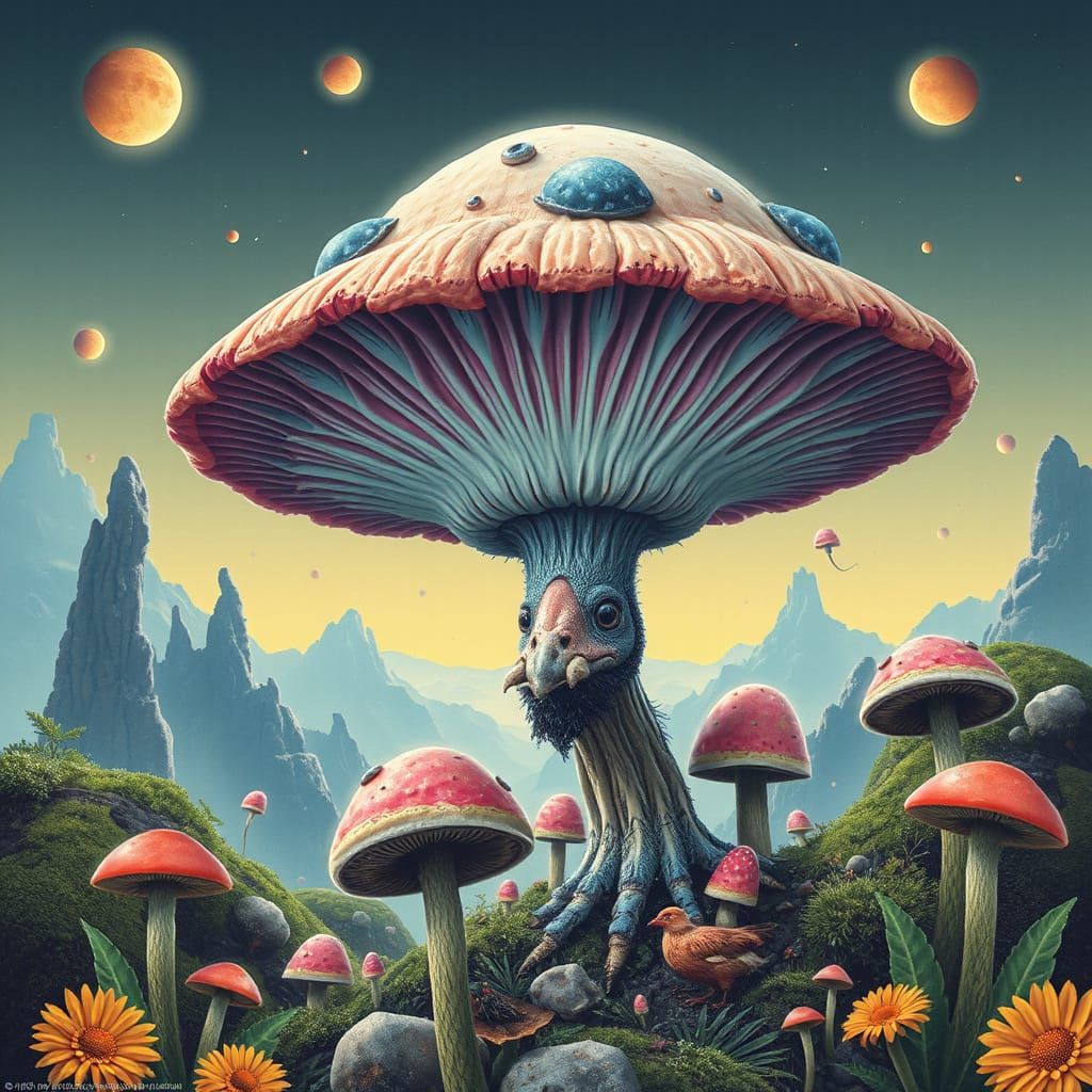 Alien Exoplanet Ecosystem with Hybrid Fungi Species