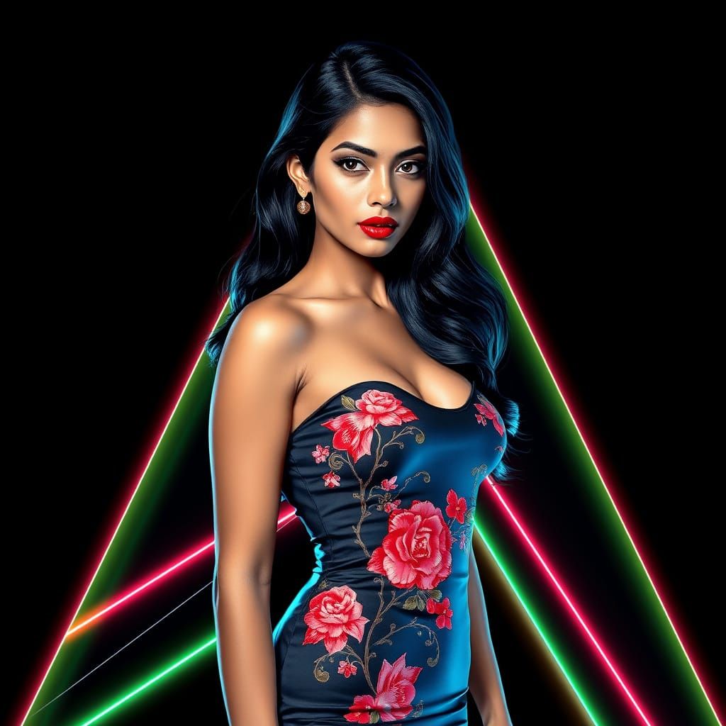 Confident Pin-Up Girl with Japanese Embroidery