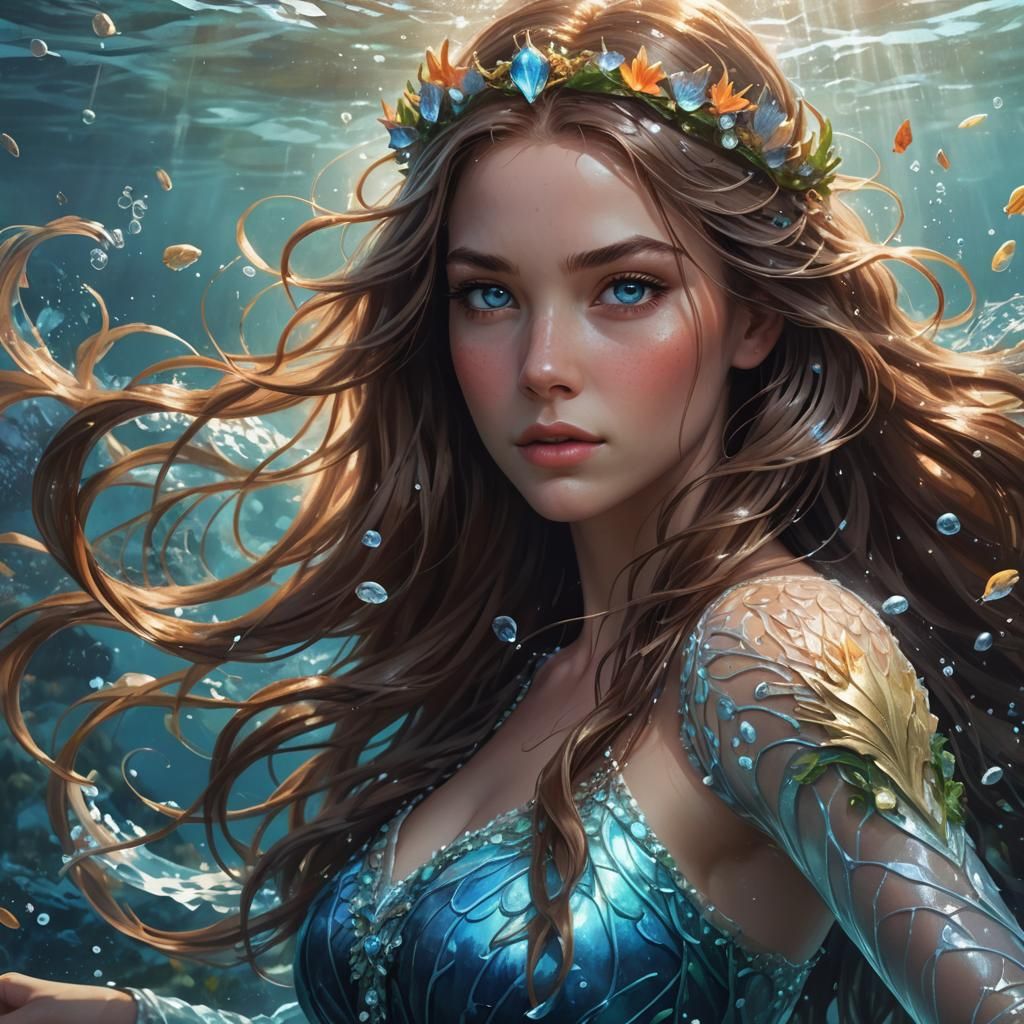 Ocean Princess Lily Controls Waves: Fantasy Realism Portrait