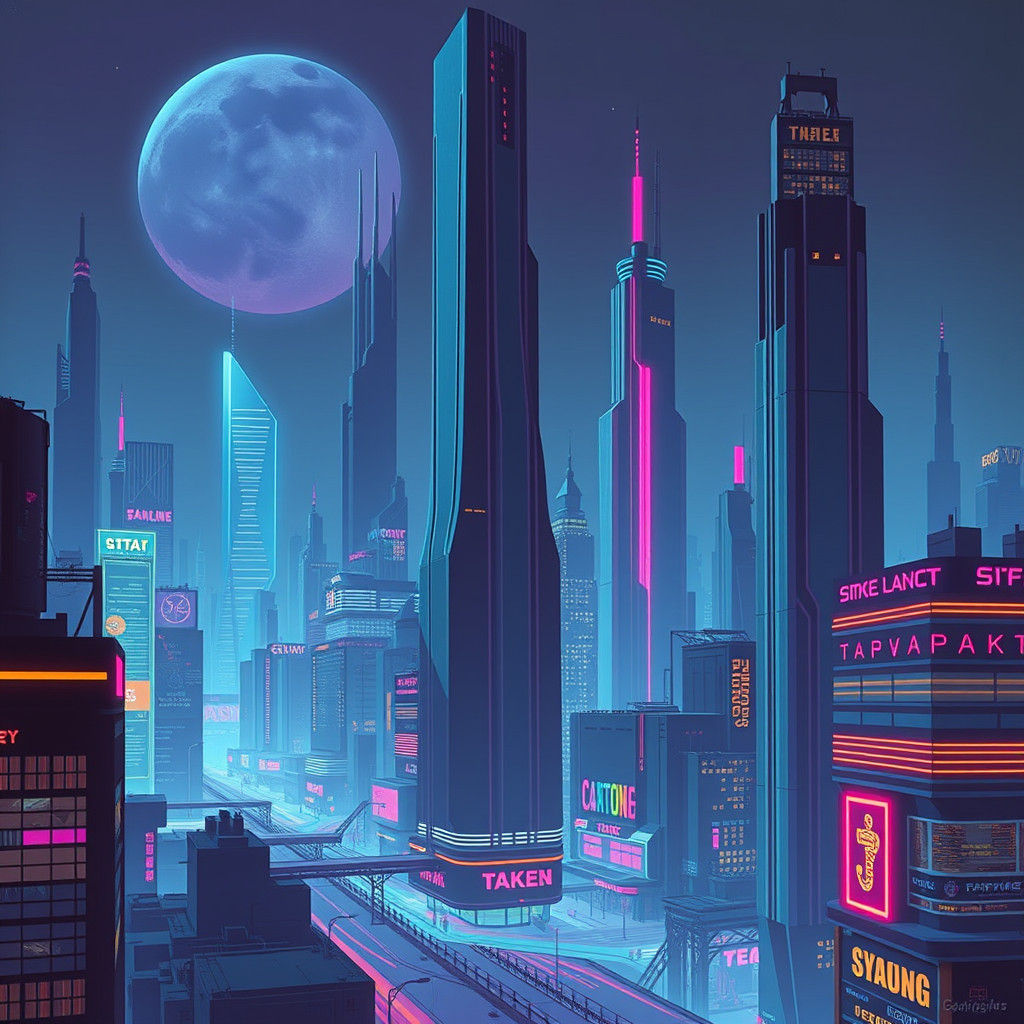 Retro-Futuristic Cityscape in Nostalgic Futurism Style