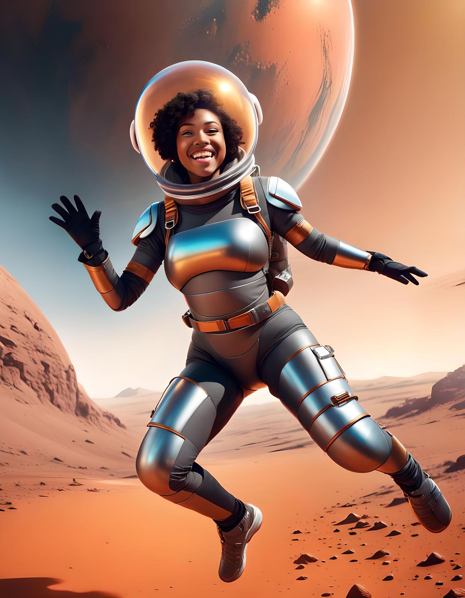 Astronaut Jumps on Mars in Detailed Photorealistic Image