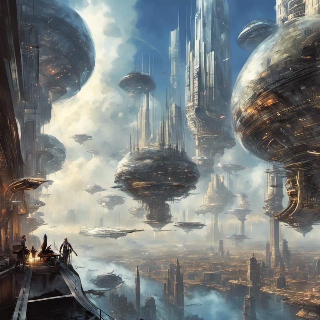 Futuristic City in the Clouds, Science Fiction Art