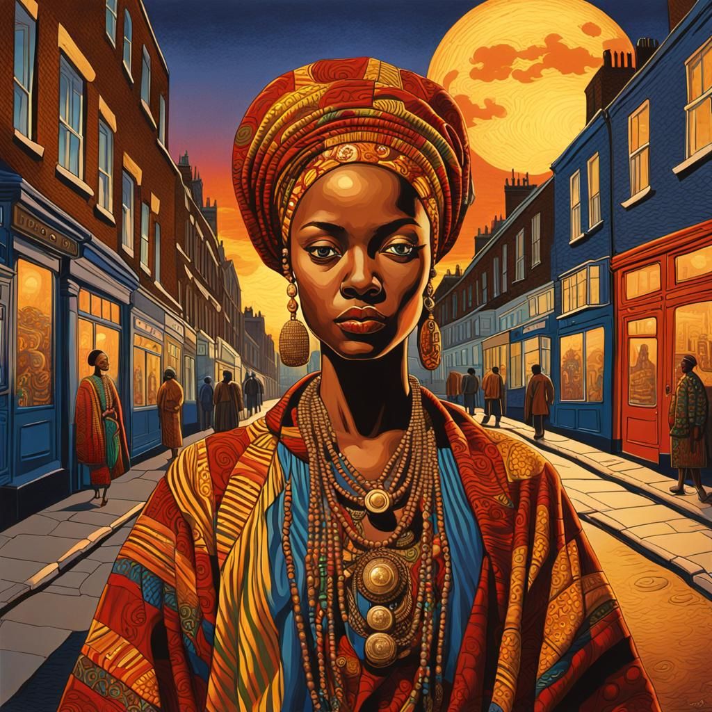 Psychedelic Fusion: Woman in London, Retro Illustration