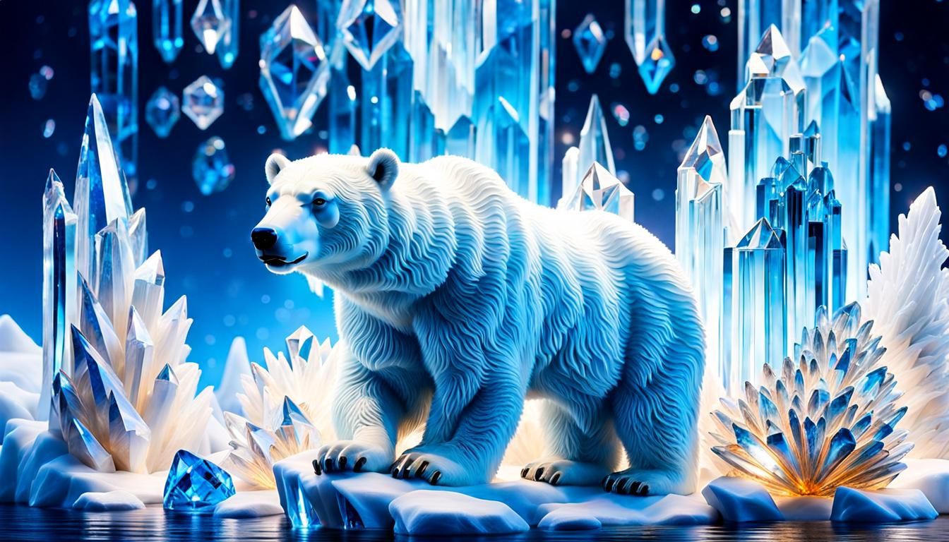 Crystal Polar Bears with Ethereal Lighting