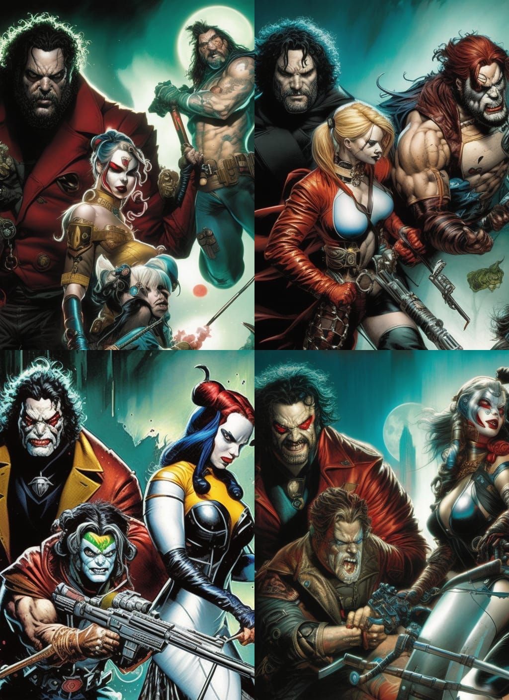 Harley Quinn and Lobo Crayon Caricature