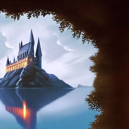 Fantasy Hogwarts Landscape with Castle and Lake
