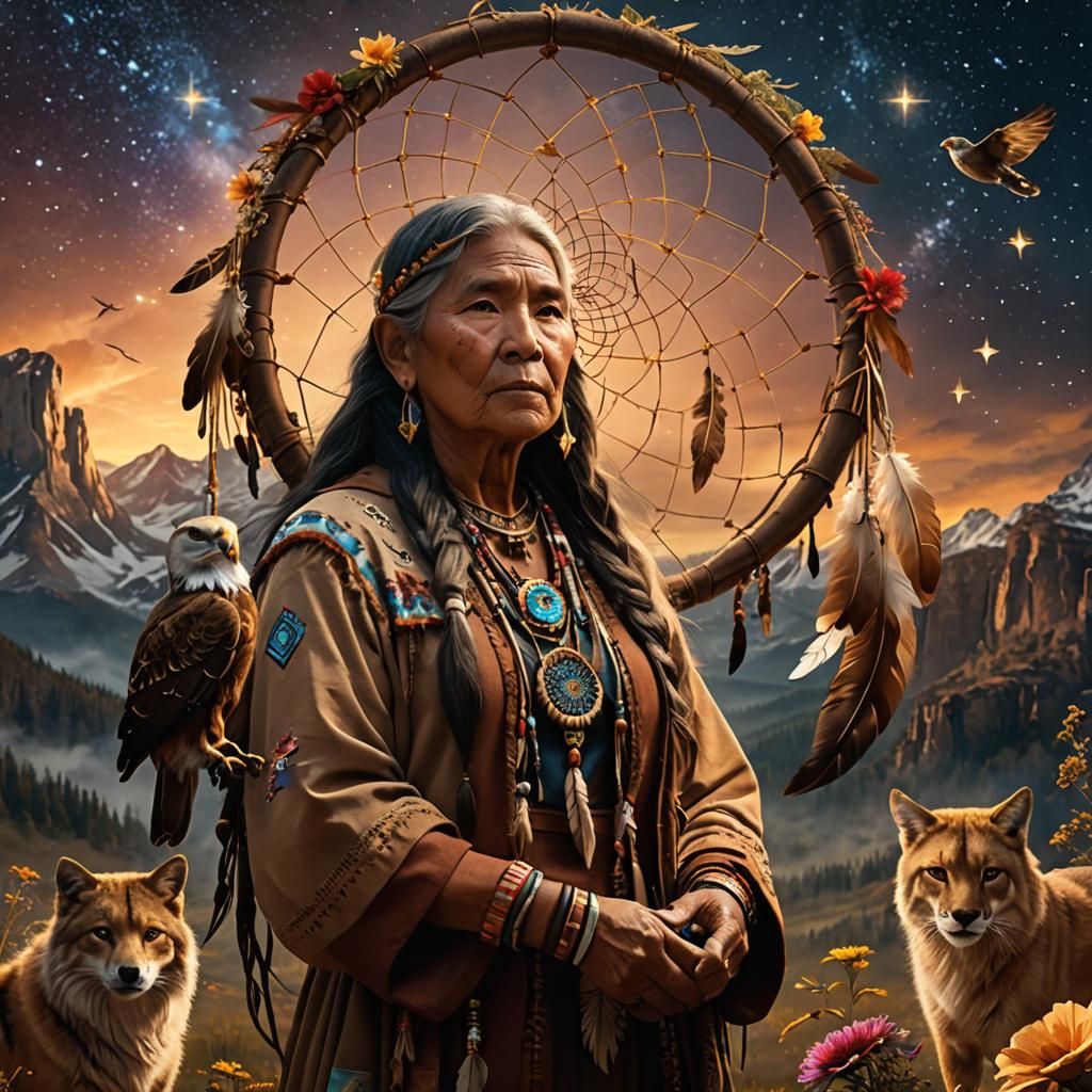 Native American Woman with Dream Catcher