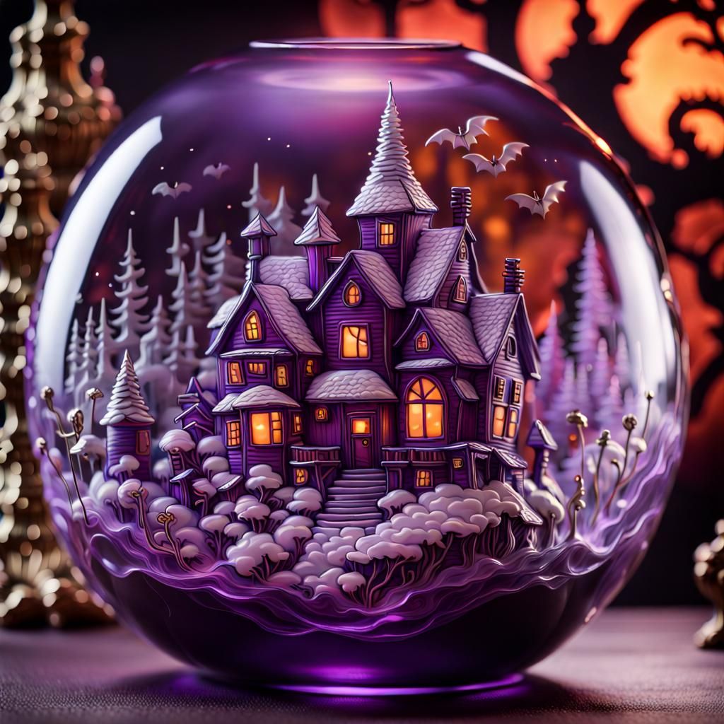 Ghost Village in Glass Pumpkin: Faberge Style