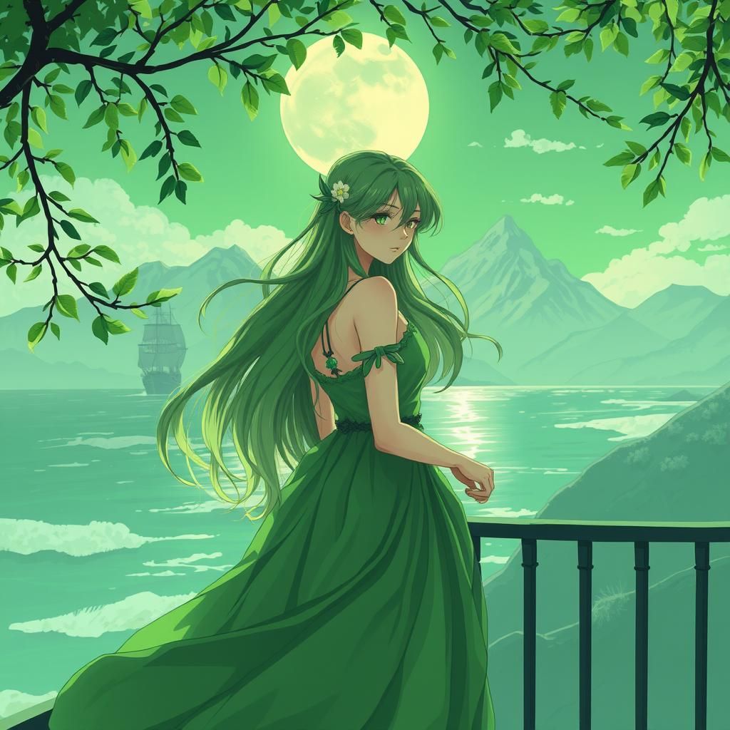 Green Anime Dreamscape in Cel-Shaded Style