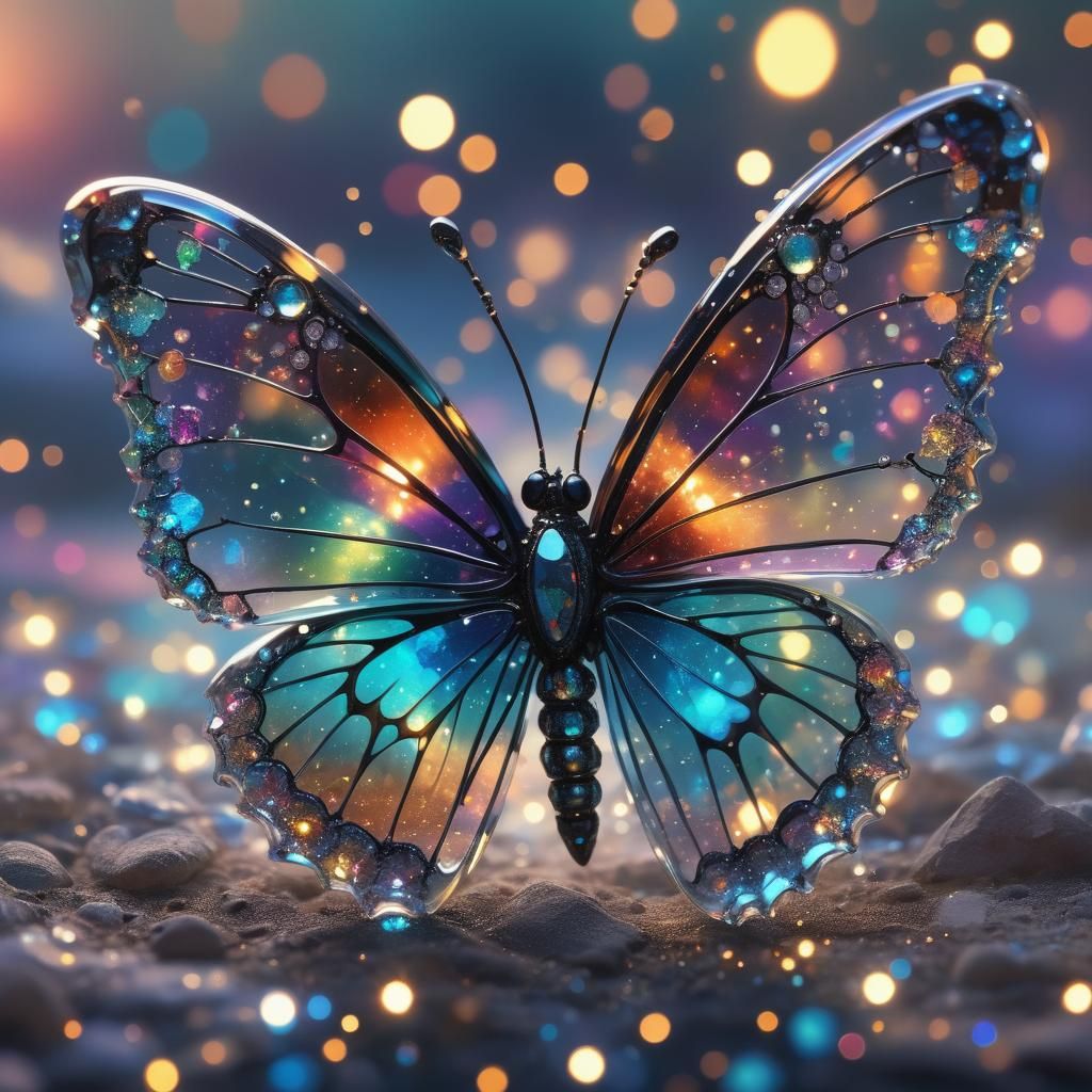 Bioluminescent Crystal Butterfly in Glass Art Style
