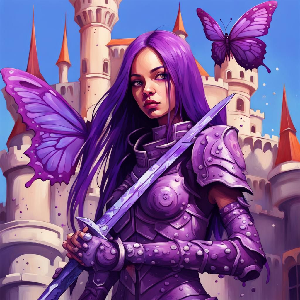 Purple Butterfly Warrior in Graffiti Art Style