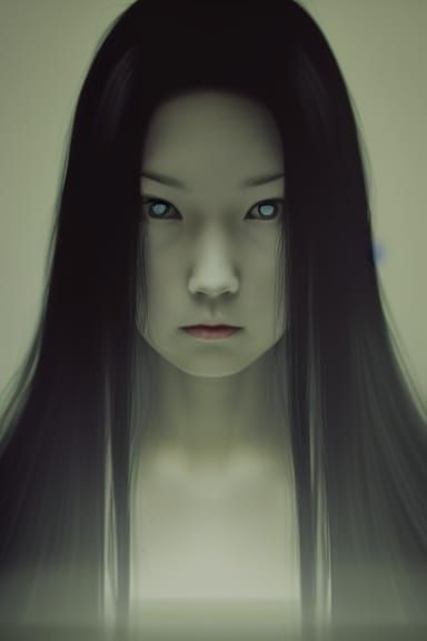Ominous Portrait Inspired by Japanese Horror, Hyperdetailed