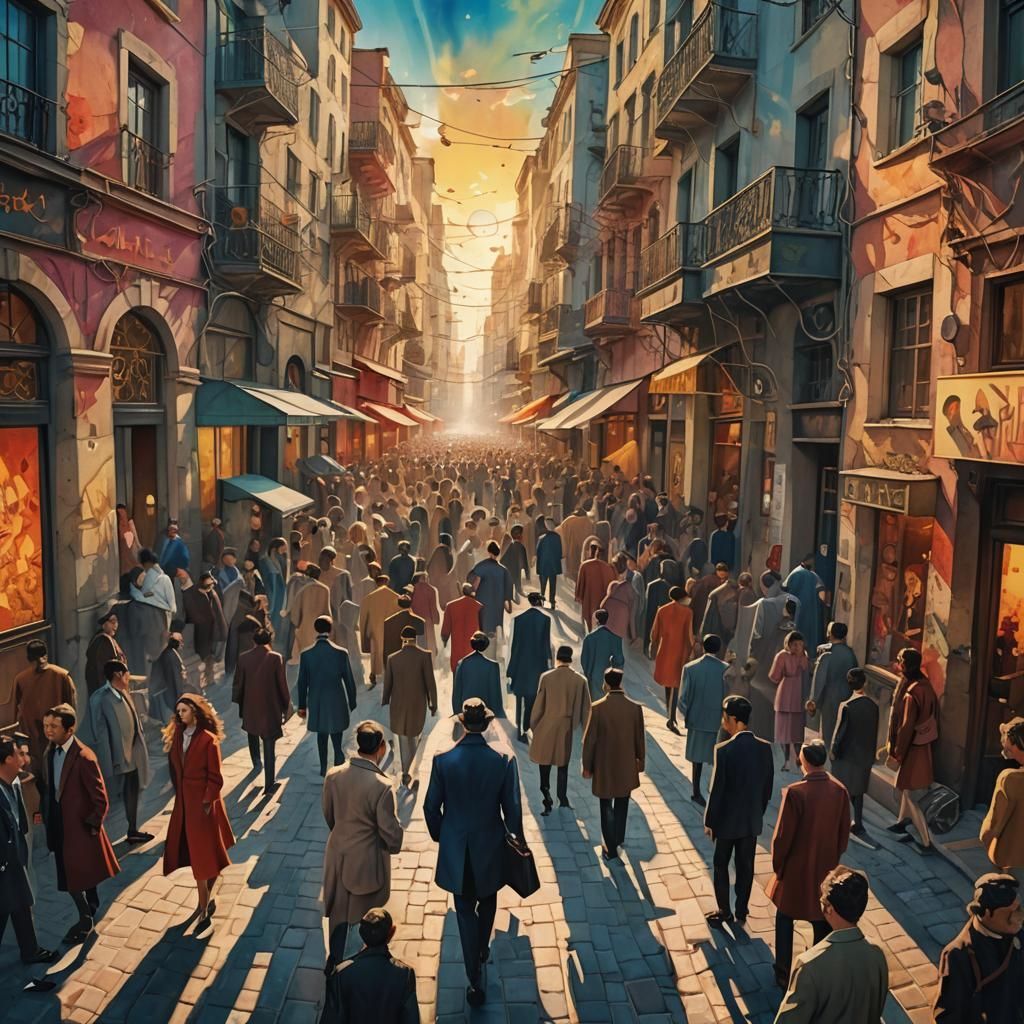 Surreal Figure Blends into Cityscape in Watercolor