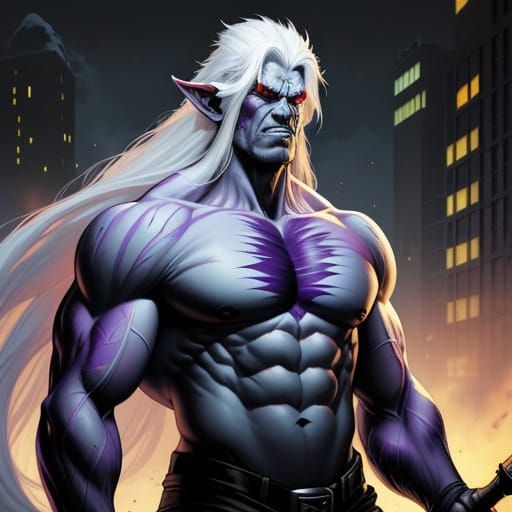 Hulking Figure with Neon Red Eyes and Jagged Bone Spurs in D...