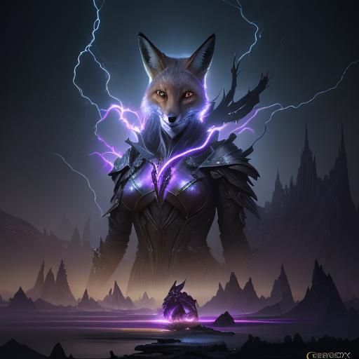 Fox Lightning Logo in Dark Fantasy Style